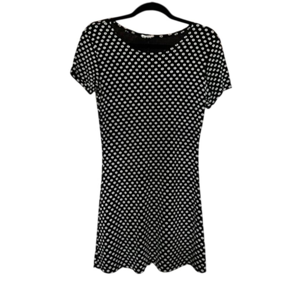 Vintage 90s grunge black mini dress with white floral puff print